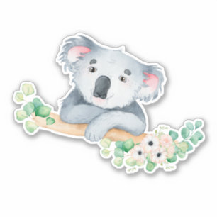 Sticker Koala aquarelle sur branche avec gomme vinyle feui