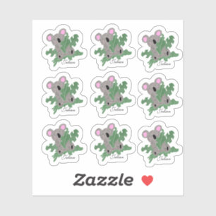 Sticker Koala drôle tenant des plantes Monstera