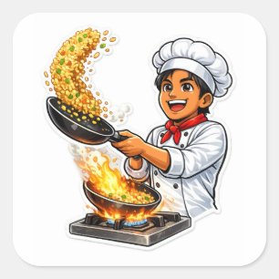 Sticker Koch beim Kochen von gebratenem Reis