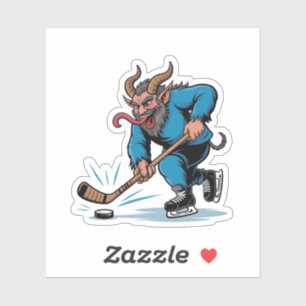Sticker Krampus effrayant jouant au hockey sur glace de No