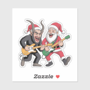 Sticker Krampus et Père Noël Jouer de la guitare Noël élec