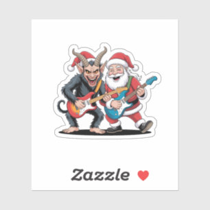 Sticker Krampus et Santa jouant de la guitare électrique N