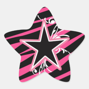 Sticker KRW Star et Swirls Zebra rose et noir