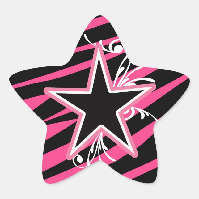 Sticker KRW Star et Swirls Zebra rose et noir (Devant)