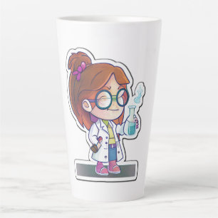 Sticker Kunst Mädchen-Wissenschaftlerin Latte Tass Milchtasse