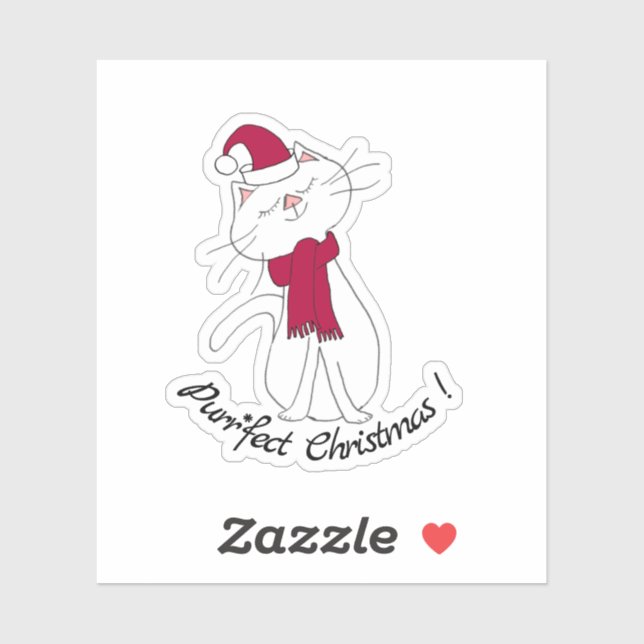 Sticker Kute Kitty Chat blanc Noël Écharpe rouge Casquette (Feuille)