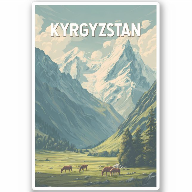Sticker Kyrgyzstan Illustration Travel Art Vintage (Devant)