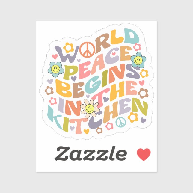 Sticker La Paix Mondiale commence dans la cuisine, Retro V (Feuille)