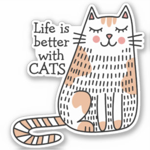 Sticker La Vie Est Meilleure Avec Les Chats Doodle