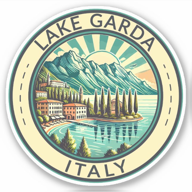 Sticker Lac de Garde Italie Illustration Badge d'Art Voyag (Devant)