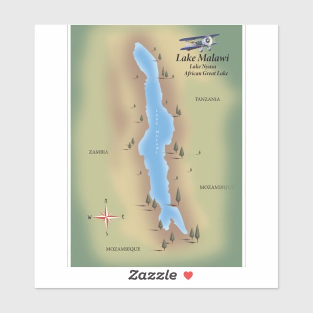 Sticker Lac Malawi, carte de voyage (Feuille)