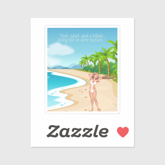 Sticker ladie sur la plage (Feuille)