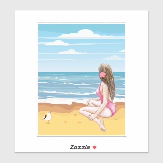Sticker ladie sur la plage (Feuille)
