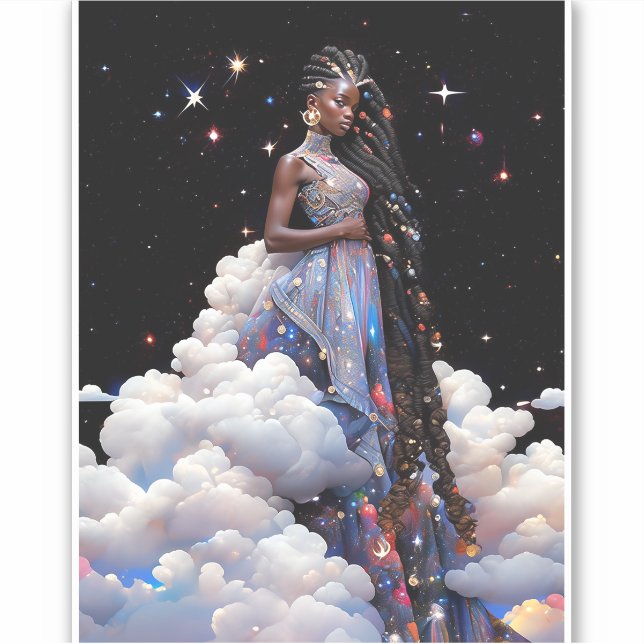 Sticker Lady In Clouds Art Africain Américain (Devant)