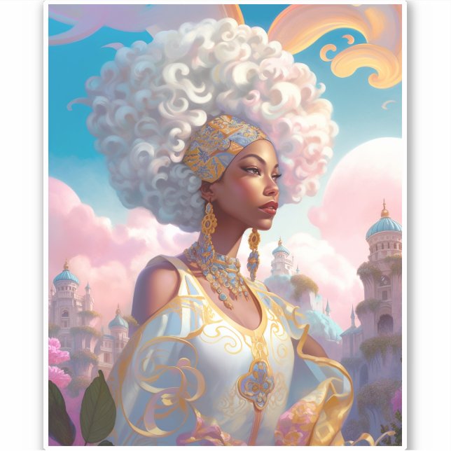 Sticker Lady In Surreal World Art Africain Américain (Devant)