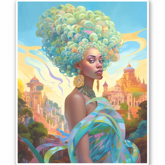 Sticker Lady In Surreal World Art Africain Américain (Devant)