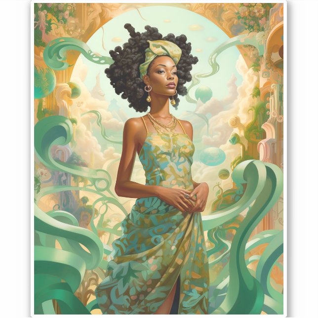 Sticker Lady In Surreal World Art Africain Américain (Devant)