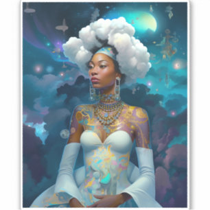 Sticker Lady In Surreal World Art Cosmique Africain-Améric