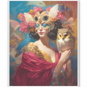 Sticker Lady With Owl Imaginaire Art
