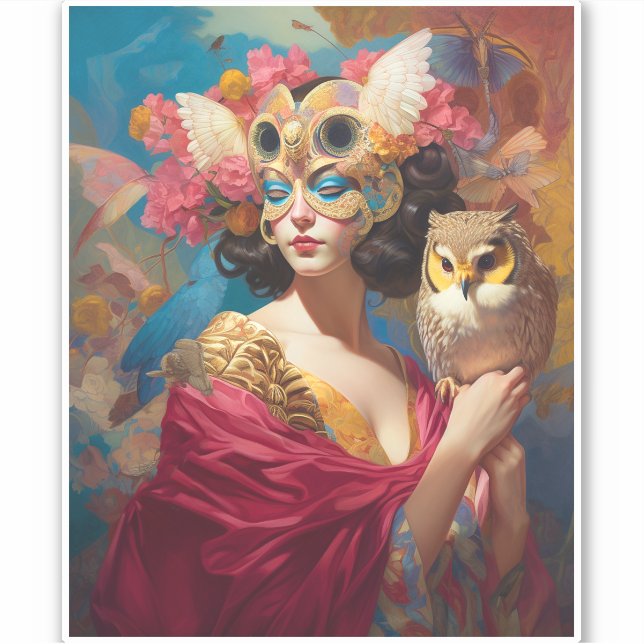 Sticker Lady With Owl Imaginaire Art (Devant)
