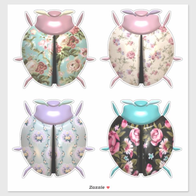 Sticker Ladybug motif floral mignon (Feuille)