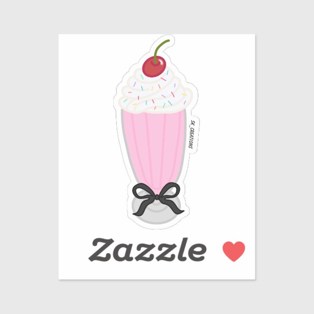 Sticker Lait De Fraise Avec Un Bow (Feuille)