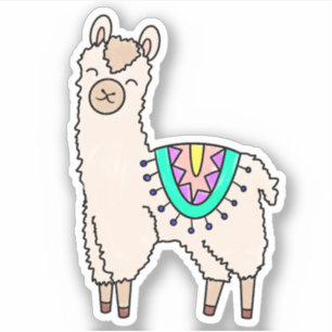Sticker lama alpaga de dessin animé souriant et heureux