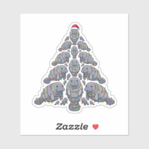 Sticker Lamantin Sapin de Noël Chapeau de Père Noël Lumièr