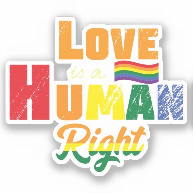 Sticker L'Amour Est Un Droit Humain | LGBTQ | Fierté | Arc (Recto)