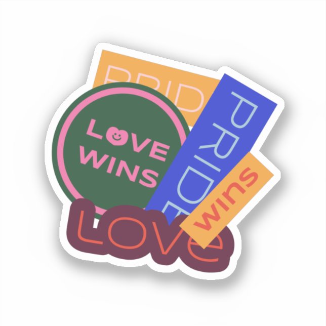 Sticker L'amour gagne. Fierté. La fierté l'emporte. LGBT+P (Recto)