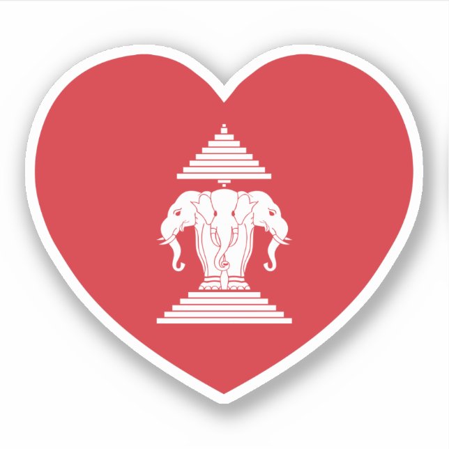 Sticker Laotian Erawan 3 Tête Elephant Coeur Drapeau (Devant)
