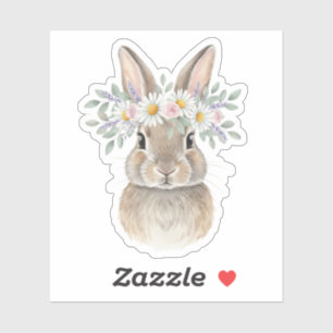Sticker Lapin à l'aquarelle avec couronne florale de print