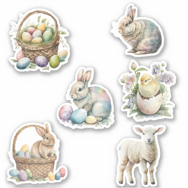 Sticker Lapin Aquarelle Lapin Printemps de Pâques (Devant)