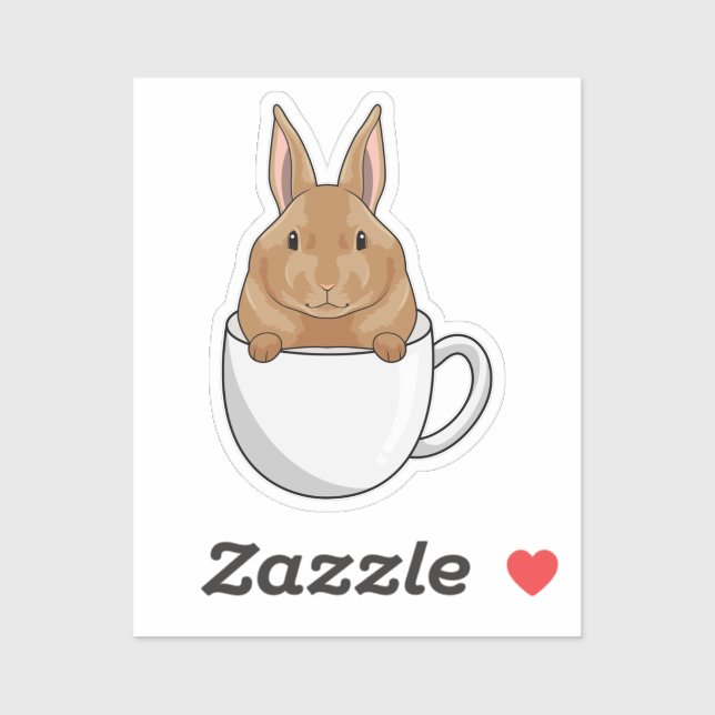 Sticker Lapin avec la coupe de café (Feuille)