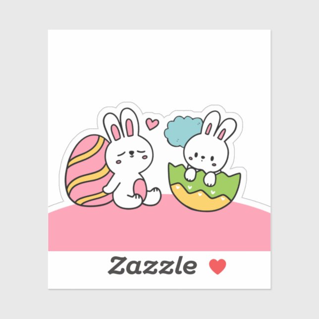 Sticker Lapin Bébé Légèrement Coloré Pour La Journée De Pâ (Feuille)
