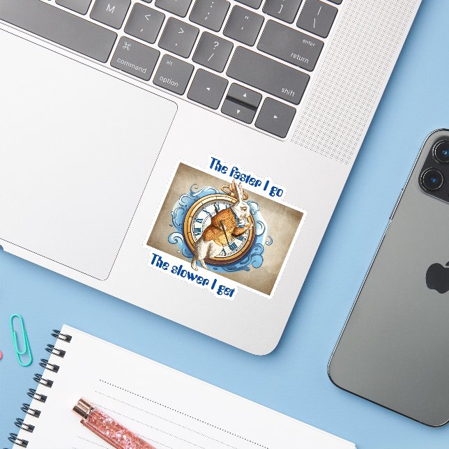 Sticker Lapin Blanc, Alice Dans le personnage de Wonderlan (Ordinateur portable avec iPhone)
