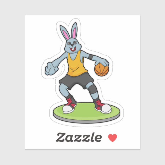 Sticker Lapin comme joueur de basket-ball avec basket-ball (Feuille)