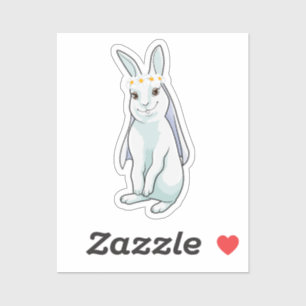 Sticker Lapin comme mariée avec couronne de fleurs