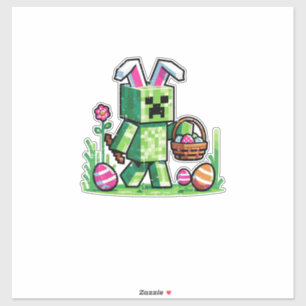 Sticker Lapin de Pâques Pixel Gaming Chasse aux œufs Garço