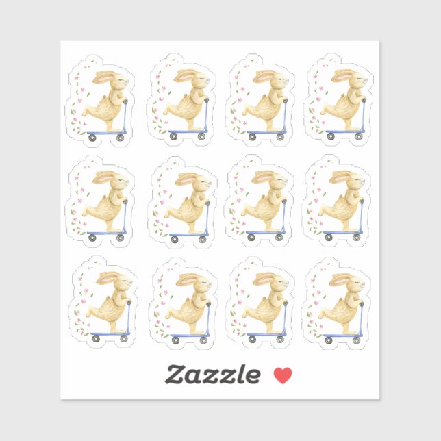 Sticker Lapin De Pâques Sur Un Scooter (Feuille)