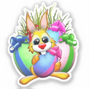 Sticker Lapin drôle mordant un œuf de Pâques
