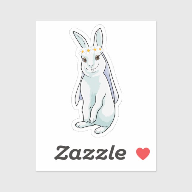 Sticker Lapin en mariée avec couronne de fleurs (Feuille)