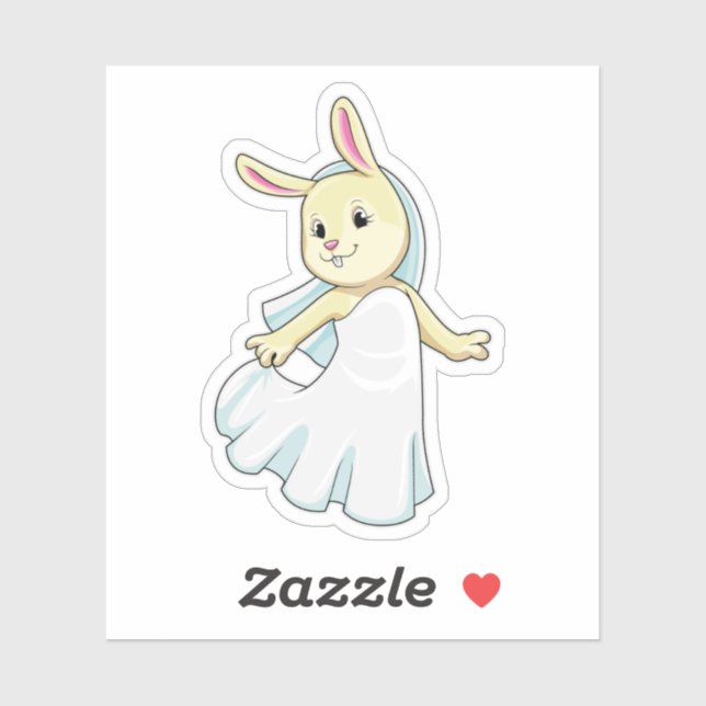 Sticker Lapin en mariée avec voile (Feuille)