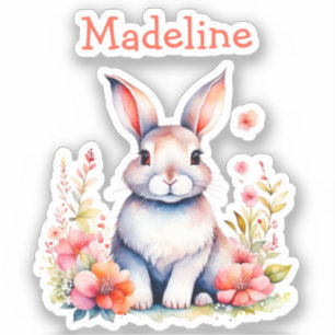 Sticker Lapin lapin en fleurs Joyeux anniversaire Personna