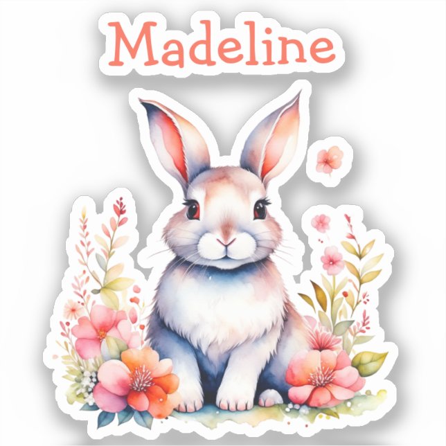 Sticker Lapin lapin en fleurs Joyeux anniversaire Personna (Recto)