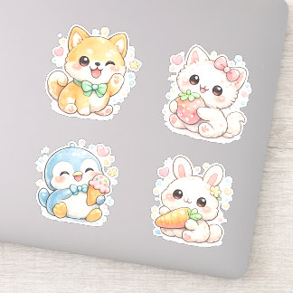Sticker Lapin Mignon, Manchot & Shiba Inu Pastel Kawaii