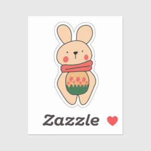 Sticker Lapin Rose Kawaii Naïf Avec Fleur