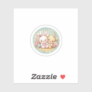 Sticker lapin vintage et ours