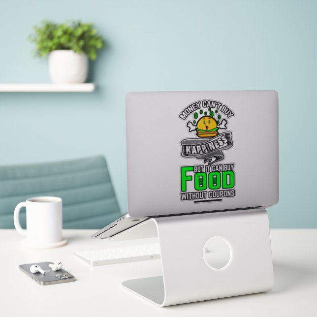 Sticker L'argent ne peut pas acheter le bonheur mais il pe (Ordinateur portable sur le bureau)