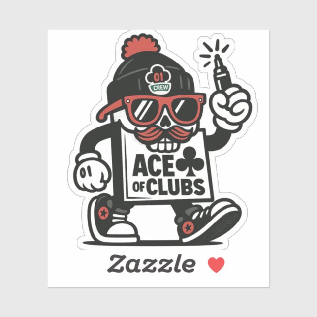 Sticker L'As des Clubs Street Mascot — Poker Grind Crew (Feuille)